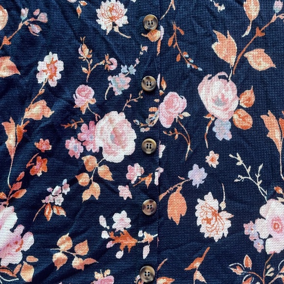 NWT - Kohl’s Navy floral button down waffle tee dress - size L - Picture 2 of 7